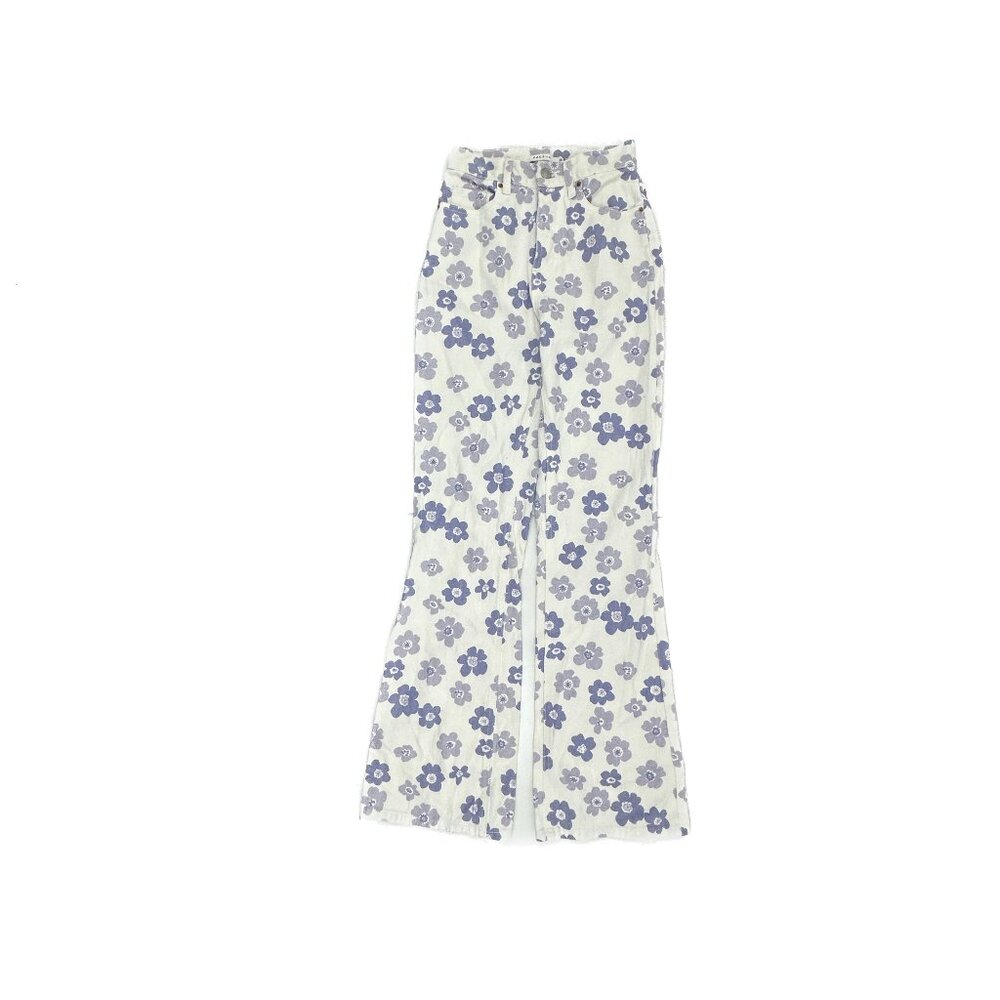 PacSun High Rise‎ Bootcut Button Fly Women's size 24 White Purple Flowers Jeans
